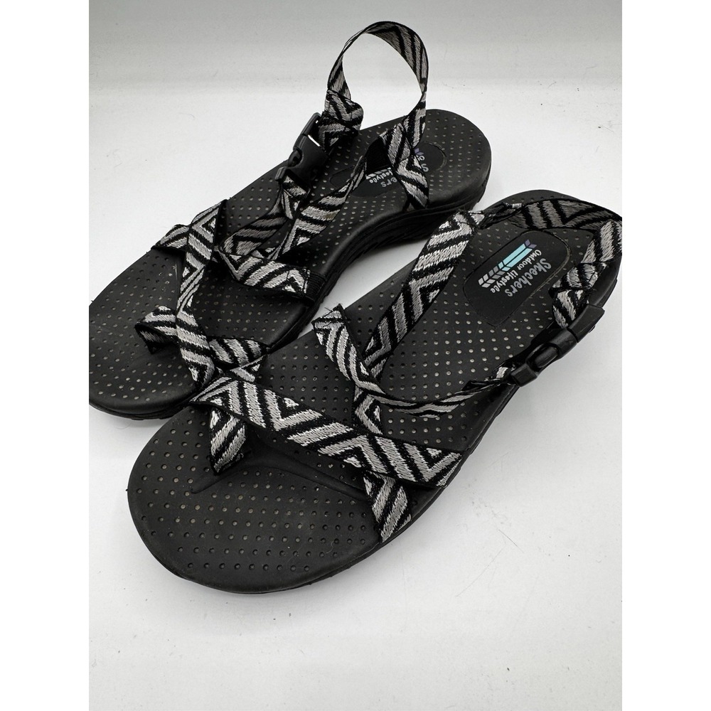 Skechers Outdoor Lifestyle Women Black Grey Chevron Strap Hiking Sandal 10 SB19